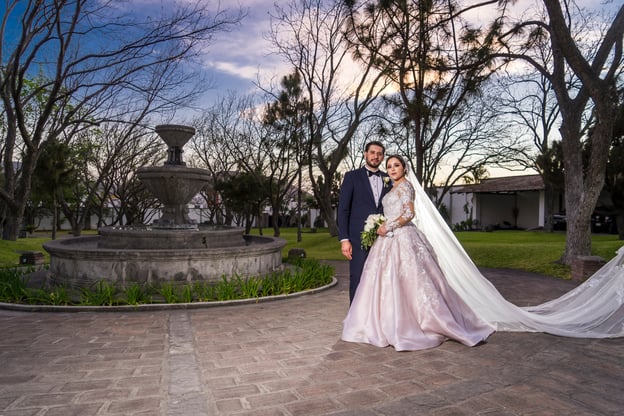 Ball gown wedding dress with long veil