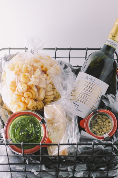 Wine and pasta night gift basket